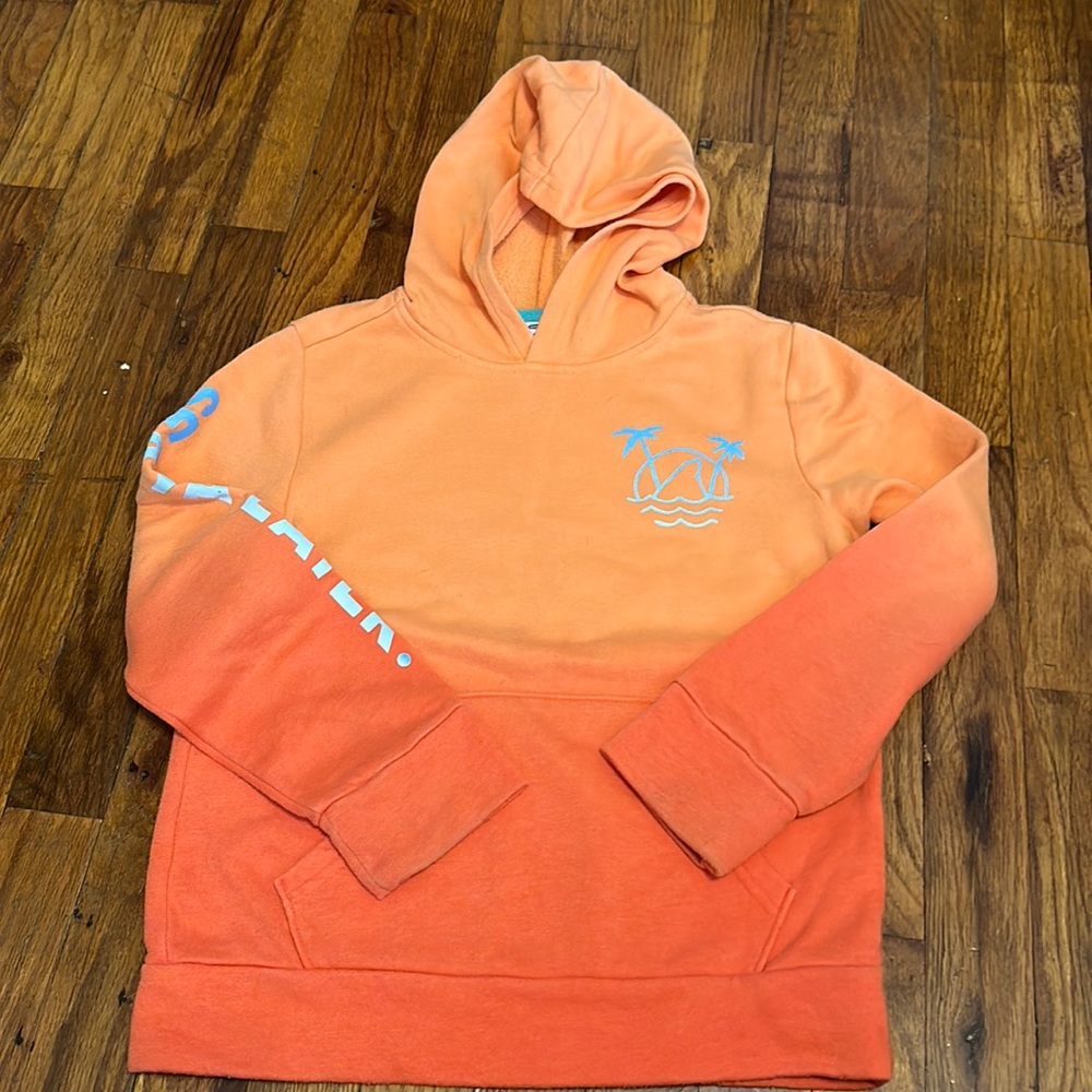 Old Navy orange ombré kangaroo pocket hoodie. MED or sz8; cuffs show wear.